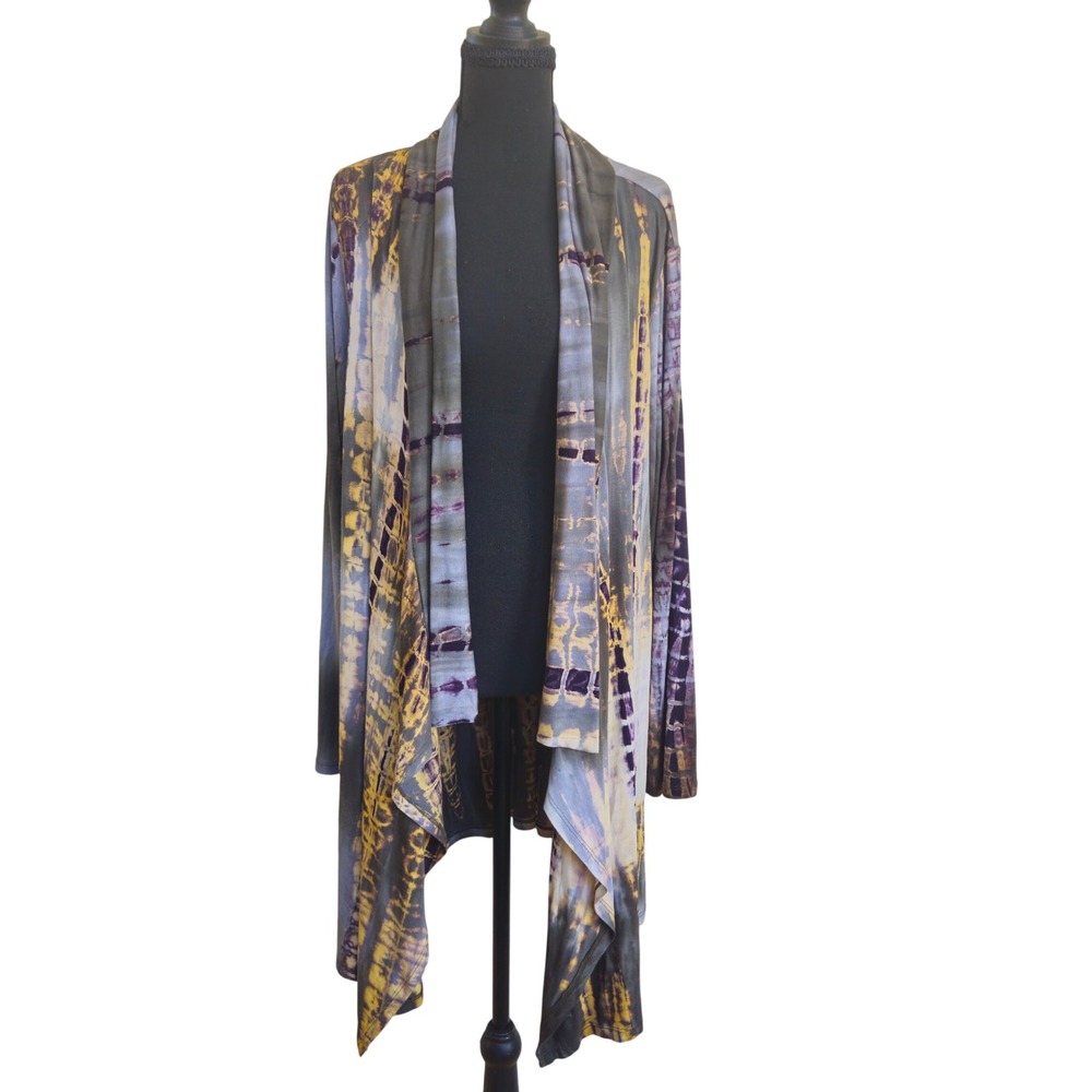 Psychedelic Cardigan Sz 1X Tie Dye Open Front Whimsigoth Earthcore Stevie Nicks